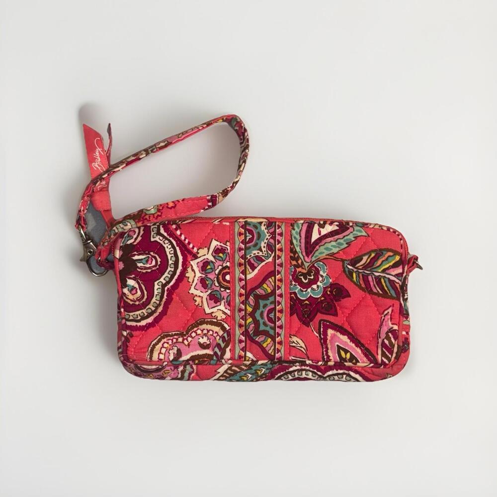 Vera Bradley Pink Wristlet Call Me Coral Purse Wallet Multi section Paisley